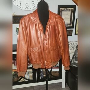 Mens Europa Sport Vintage Leather Bomber Jacket Size 46